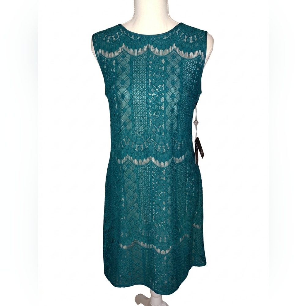 Nwt Adrianna‎ Papell Teal Lace Sleeveless Sheath Dress Size 8